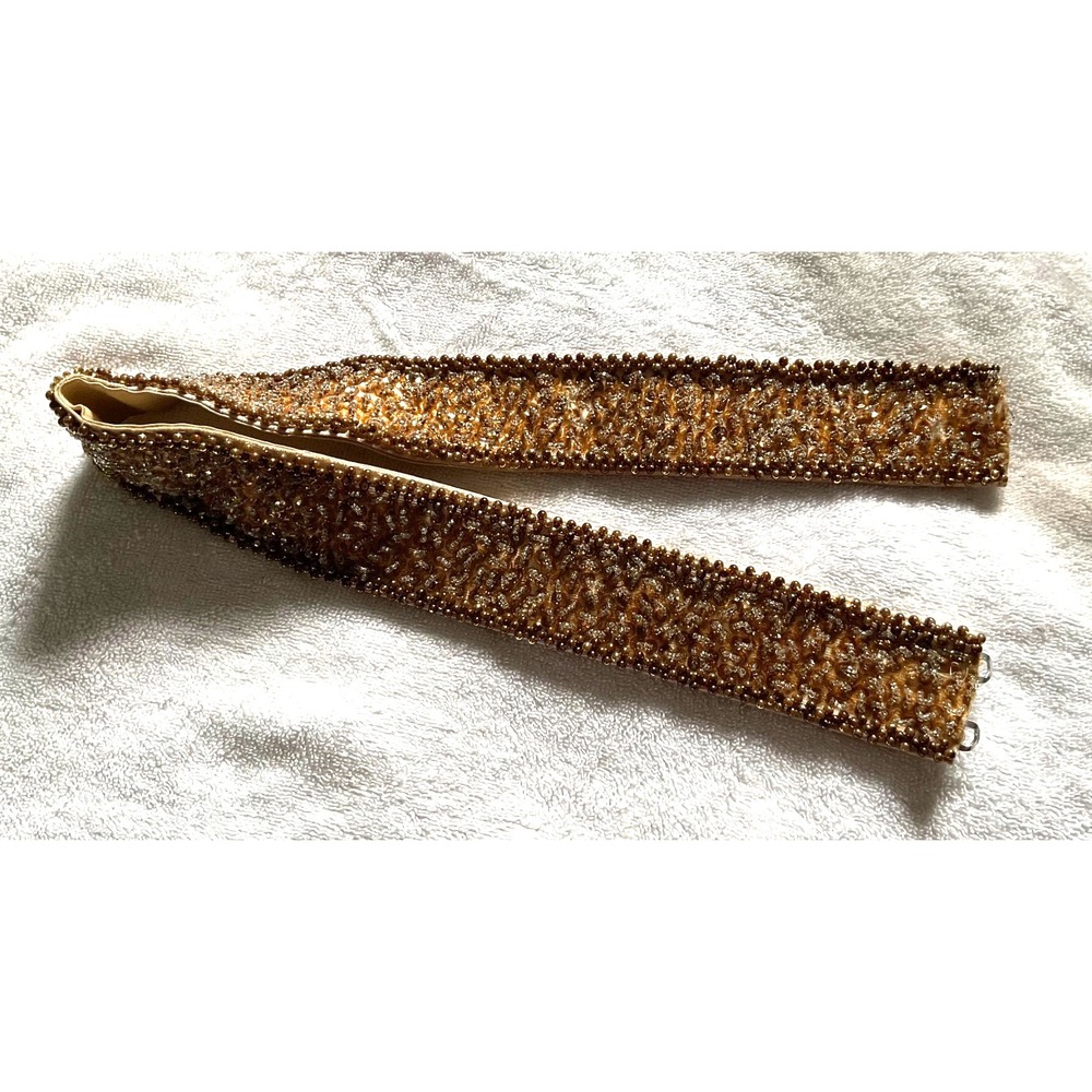 1920's-1950's Metalic Gold & Bronze Seed Beaded Belt 30" Waist - Picture 2 of 10
